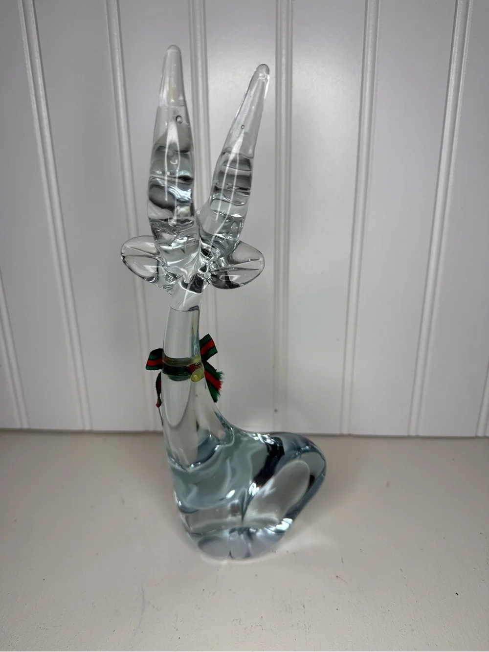 Vintage Lot 3, Enesco Clear Blown Art Glass Reindeer Deer Figurines, Holiday